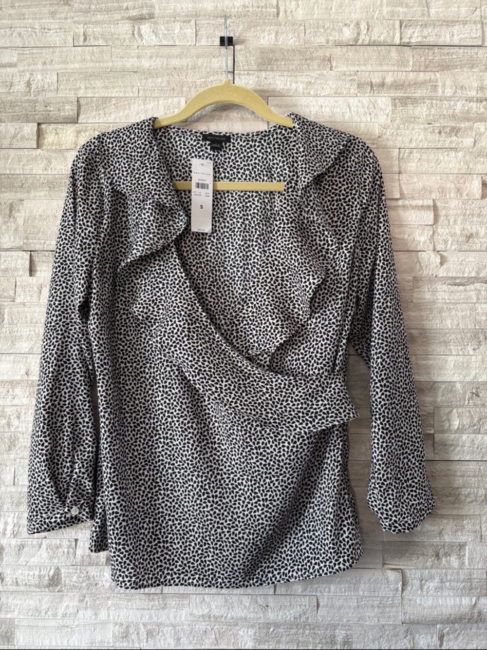 Ann Taylor Black & White Printed Wrap Blouse
